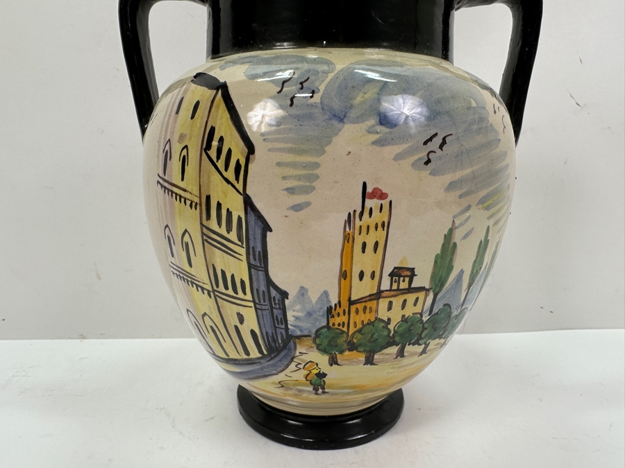 Vintage Hand Painted Italian Art Pottery Vase With Handles 8'H [Photo 5]