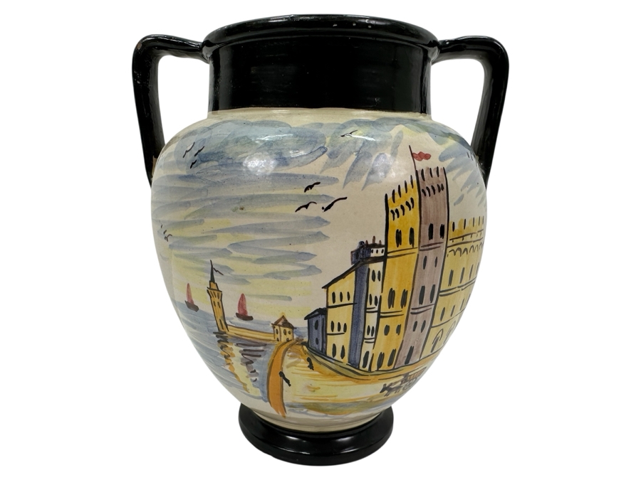 Vintage Hand Painted Italian Art Pottery Vase With Handles 8'H [Photo 1]