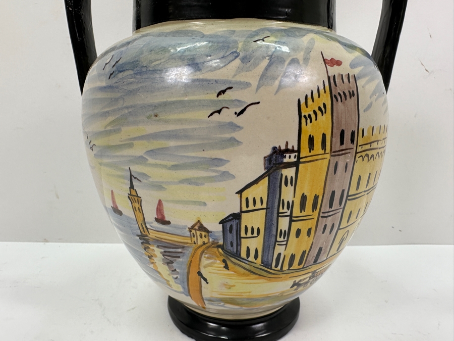 Vintage Hand Painted Italian Art Pottery Vase With Handles 8'H [Photo 2]