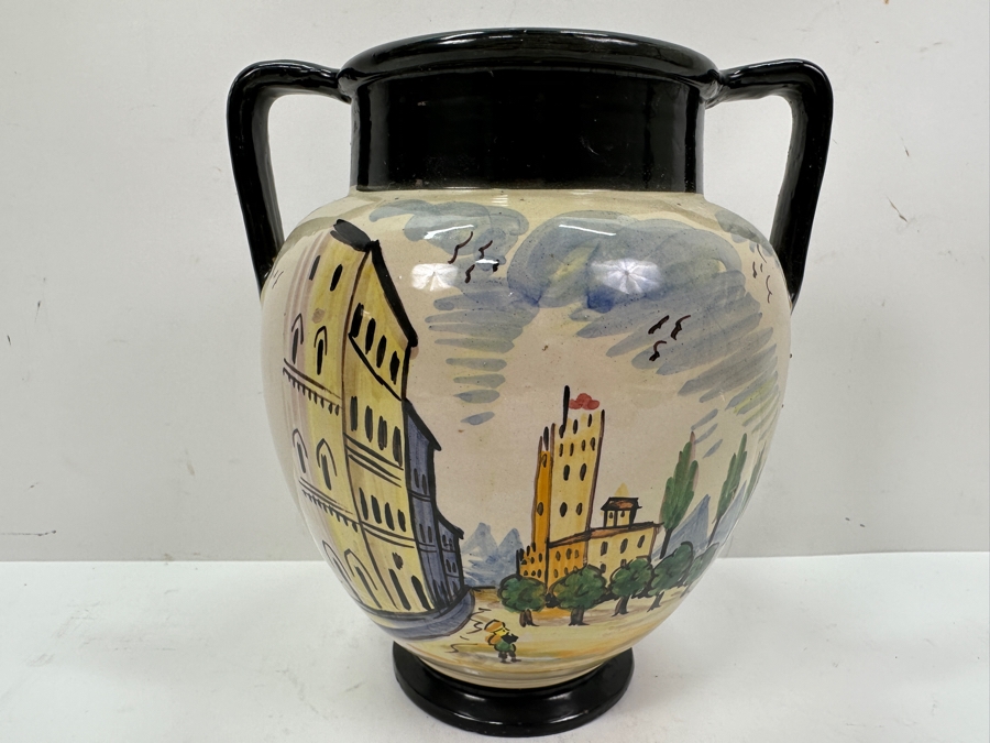 Vintage Hand Painted Italian Art Pottery Vase With Handles 8'H [Photo 4]