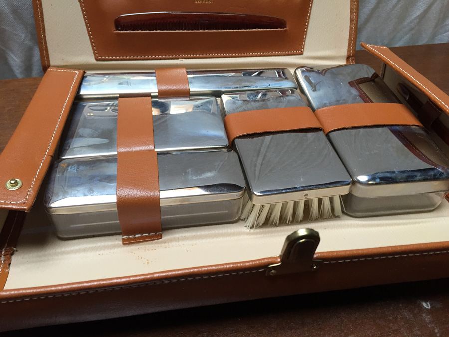 Vintage Leather Case Grooming Kit Vanity Set Noymer Germany Like New [Photo 9]