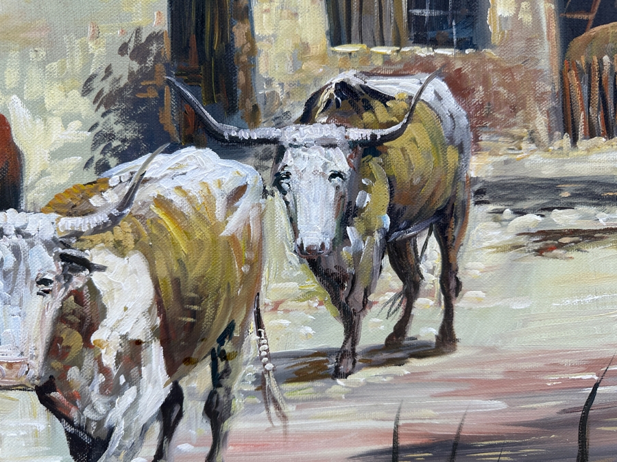 Just Added - Original Western Oil Painting On Canvas Signed I. Amaro 36 X 24 [Photo 5]