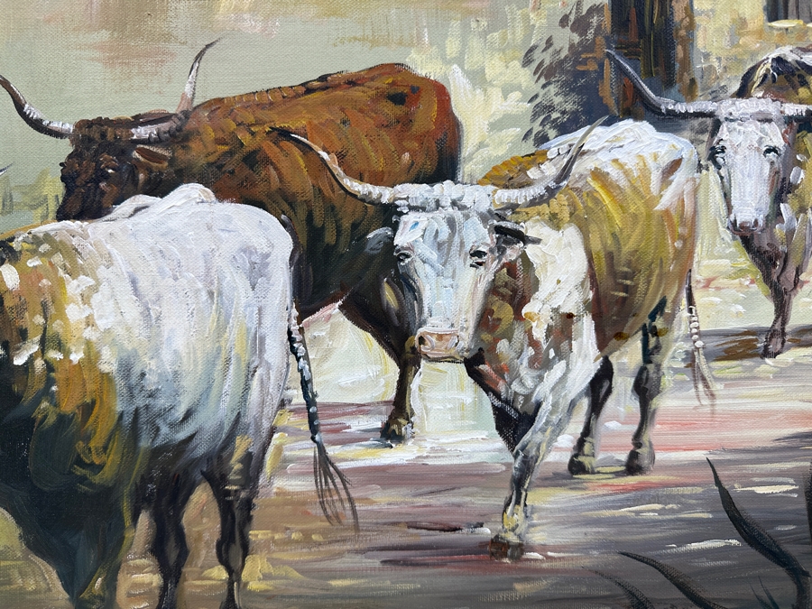 Just Added - Original Western Oil Painting On Canvas Signed I. Amaro 36 X 24 [Photo 4]