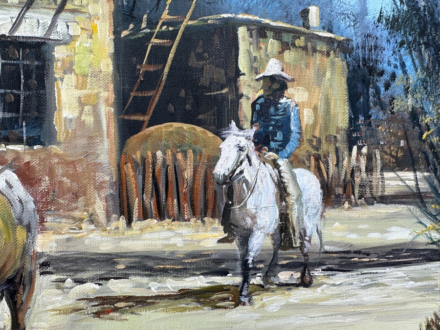 Just Added - Original Western Oil Painting On Canvas Signed I. Amaro 36 X 24 [Photo 6]