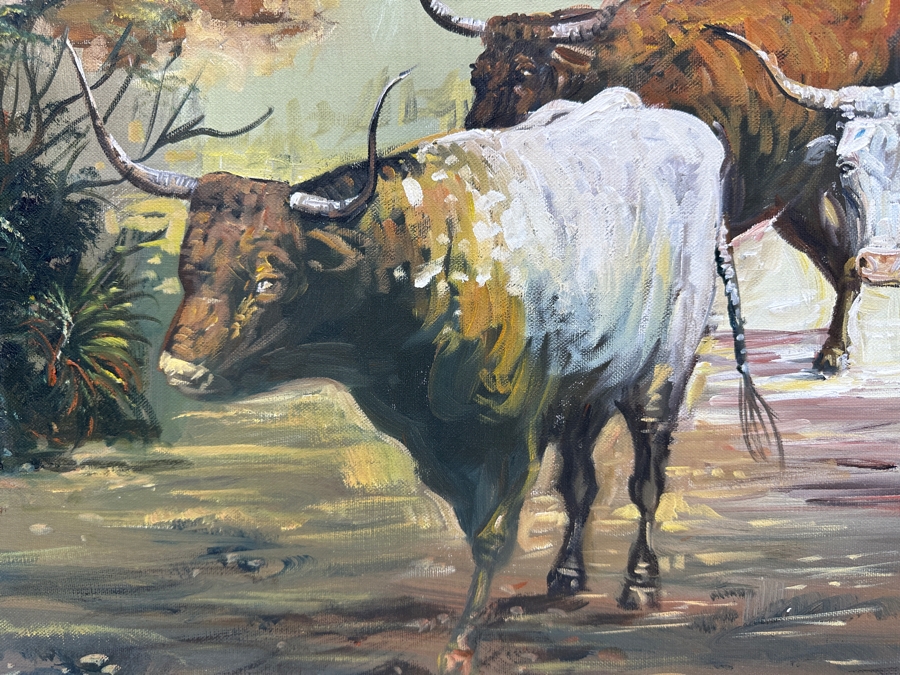 Just Added - Original Western Oil Painting On Canvas Signed I. Amaro 36 X 24 [Photo 3]