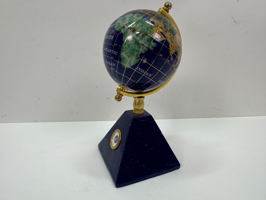 Just Added - Desk Clock / Semi-Precious Stone Inlay Globe 7H [Photo 5]