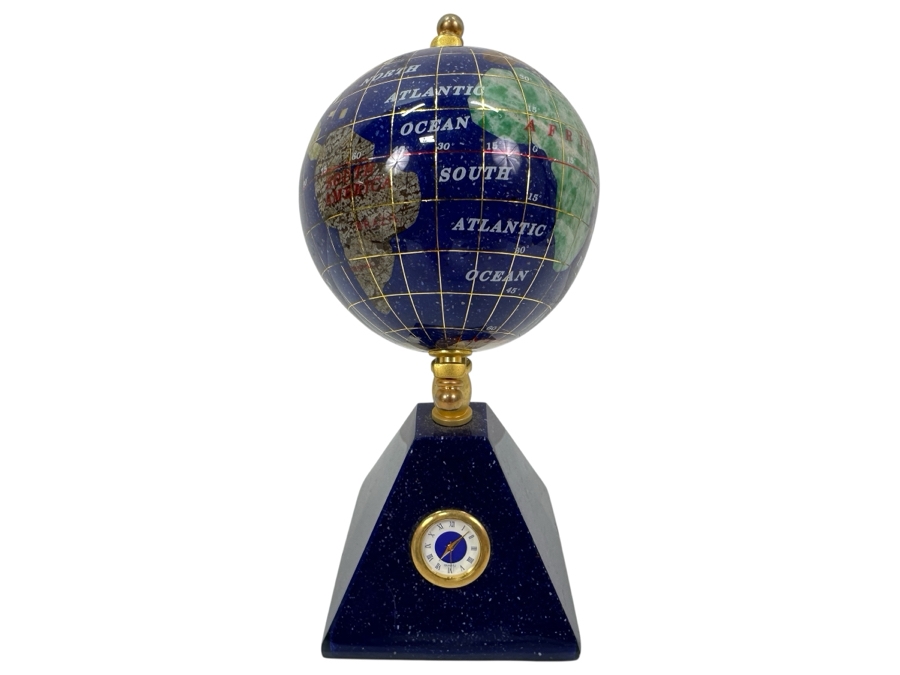Just Added - Desk Clock / Semi-Precious Stone Inlay Globe 7H [Photo 1]