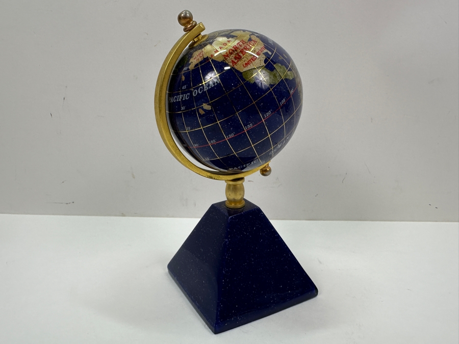 Just Added - Desk Clock / Semi-Precious Stone Inlay Globe 7H [Photo 7]
