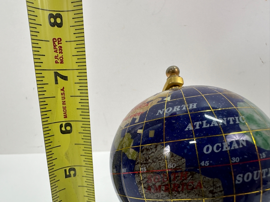 Just Added - Desk Clock / Semi-Precious Stone Inlay Globe 7H [Photo 8]