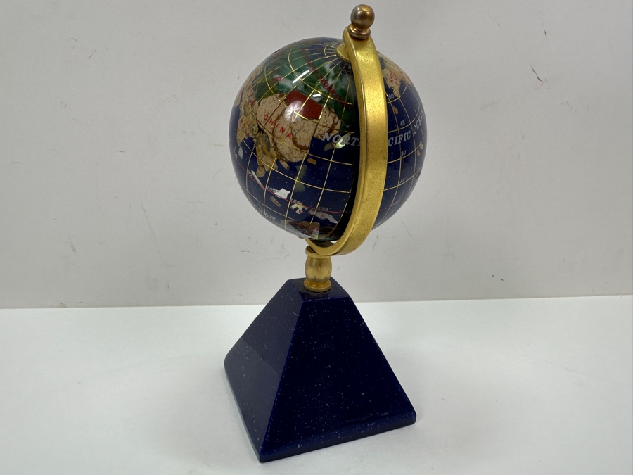 Just Added - Desk Clock / Semi-Precious Stone Inlay Globe 7H [Photo 6]