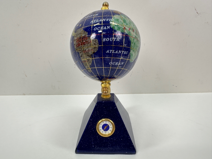 Just Added - Desk Clock / Semi-Precious Stone Inlay Globe 7H [Photo 2]