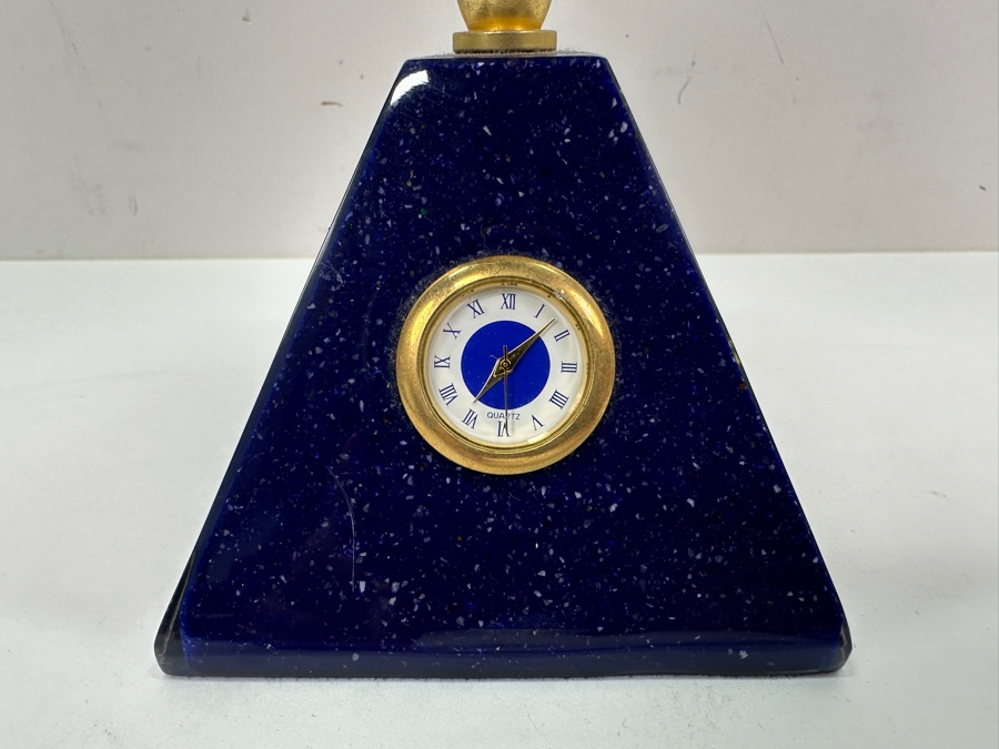 Just Added - Desk Clock / Semi-Precious Stone Inlay Globe 7H [Photo 3]
