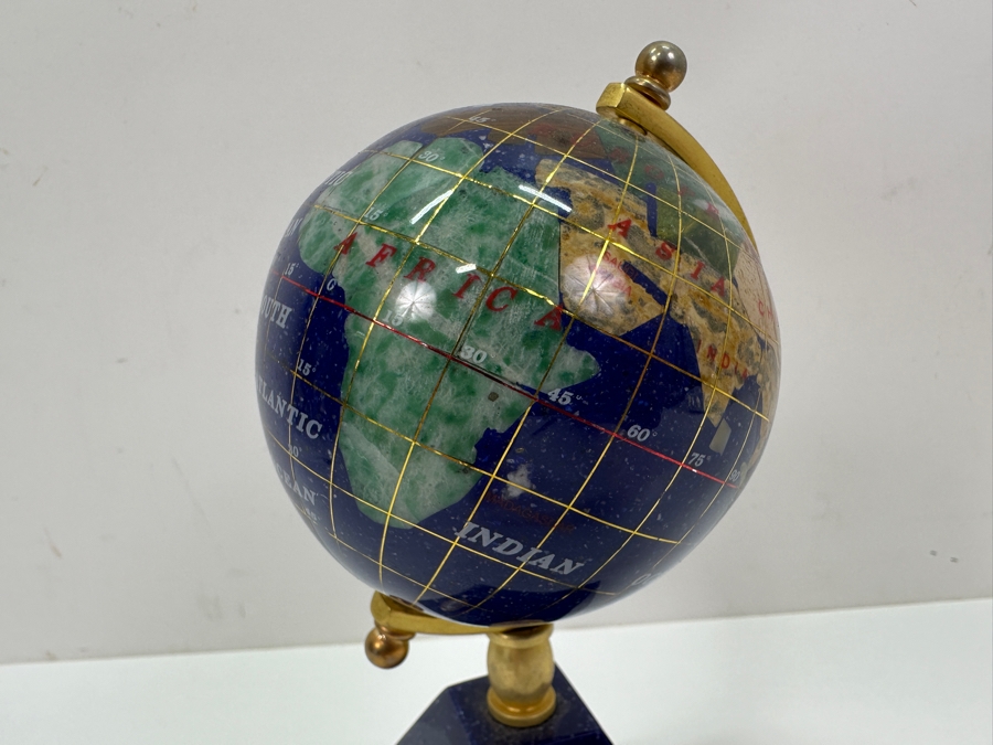 Just Added - Desk Clock / Semi-Precious Stone Inlay Globe 7H [Photo 4]