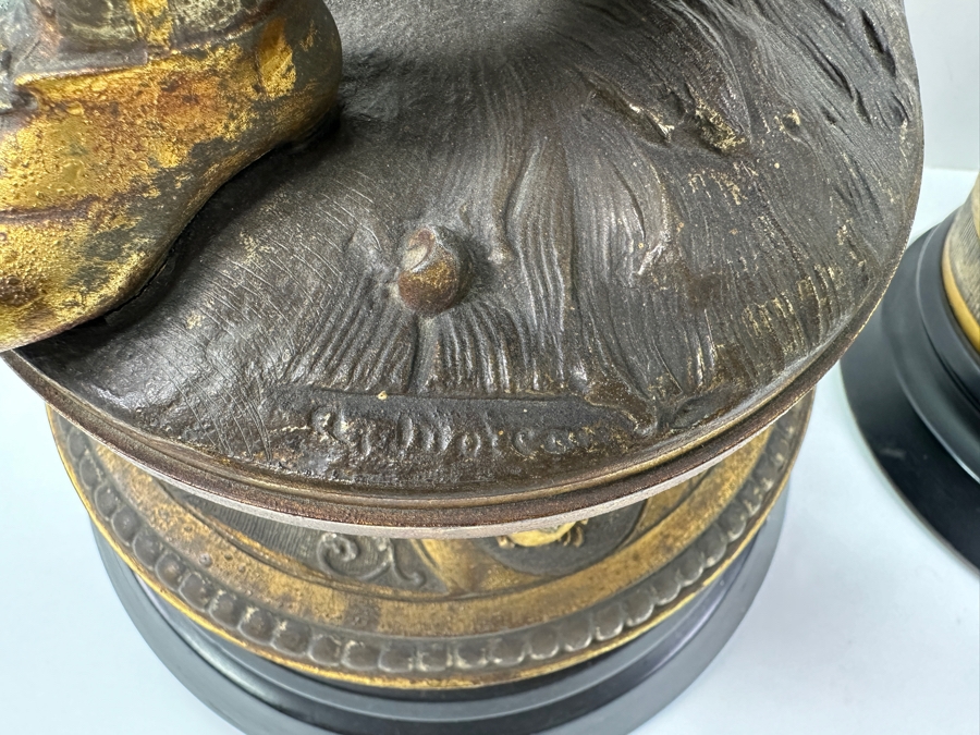 Pair Of Auguste Moreau (1834-1917, French) Bronze Sculptures Of Boy Playing The Violing & Girl Singing On Wooden Bases Both Sculptures Signed A. Moreau 27.5'H [Photo 16]