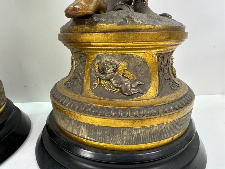 Pair Of Auguste Moreau (1834-1917, French) Bronze Sculptures Of Boy Playing The Violing & Girl Singing On Wooden Bases Both Sculptures Signed A. Moreau 27.5'H [Photo 9]