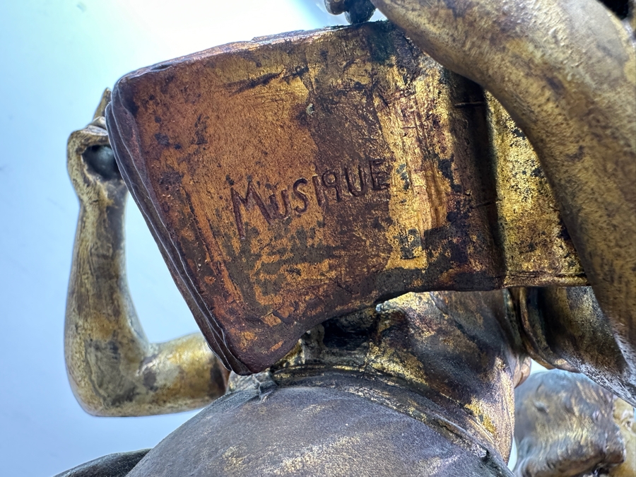 Pair Of Auguste Moreau (1834-1917, French) Bronze Sculptures Of Boy Playing The Violing & Girl Singing On Wooden Bases Both Sculptures Signed A. Moreau 27.5'H [Photo 18]