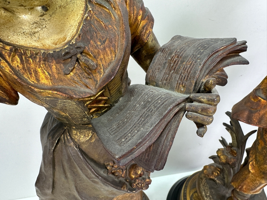 Pair Of Auguste Moreau (1834-1917, French) Bronze Sculptures Of Boy Playing The Violing & Girl Singing On Wooden Bases Both Sculptures Signed A. Moreau 27.5'H [Photo 4]