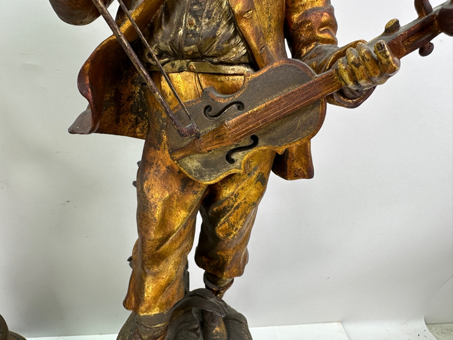 Pair Of Auguste Moreau (1834-1917, French) Bronze Sculptures Of Boy Playing The Violing & Girl Singing On Wooden Bases Both Sculptures Signed A. Moreau 27.5'H [Photo 7]