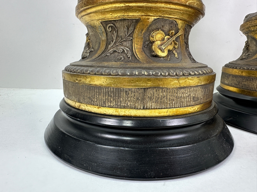 Pair Of Auguste Moreau (1834-1917, French) Bronze Sculptures Of Boy Playing The Violing & Girl Singing On Wooden Bases Both Sculptures Signed A. Moreau 27.5'H [Photo 17]