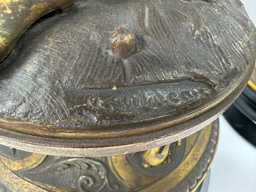 Pair Of Auguste Moreau (1834-1917, French) Bronze Sculptures Of Boy Playing The Violing & Girl Singing On Wooden Bases Both Sculptures Signed A. Moreau 27.5'H [Photo 13]