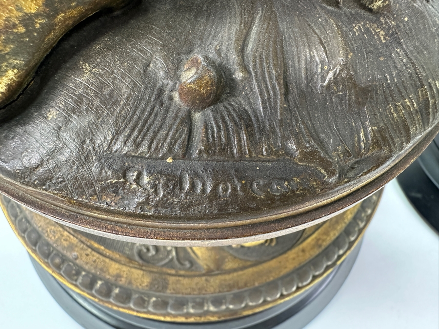 Pair Of Auguste Moreau (1834-1917, French) Bronze Sculptures Of Boy Playing The Violing & Girl Singing On Wooden Bases Both Sculptures Signed A. Moreau 27.5'H [Photo 15]