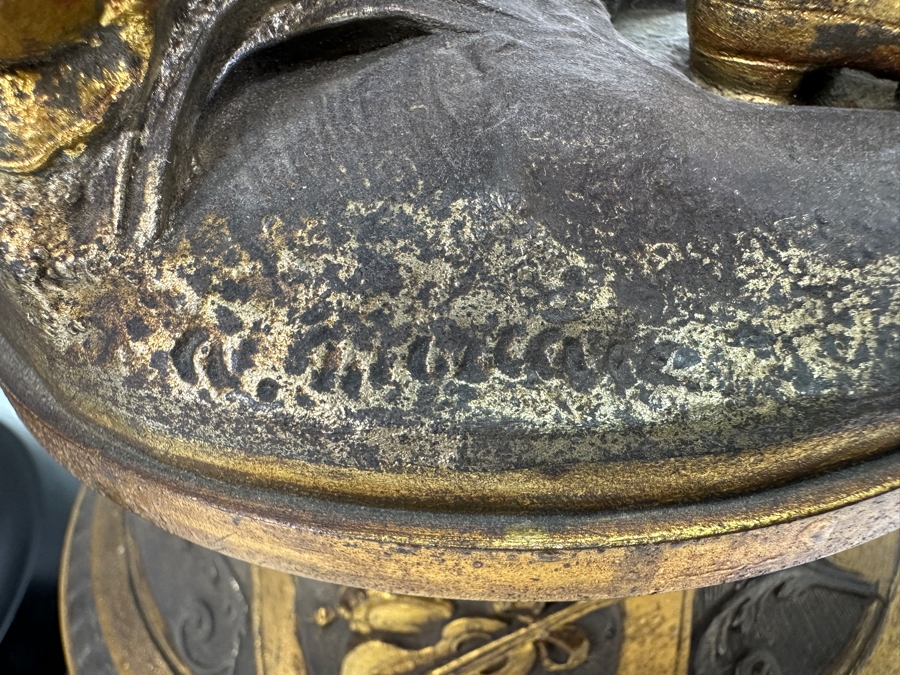 Pair Of Auguste Moreau (1834-1917, French) Bronze Sculptures Of Boy Playing The Violing & Girl Singing On Wooden Bases Both Sculptures Signed A. Moreau 27.5'H [Photo 11]