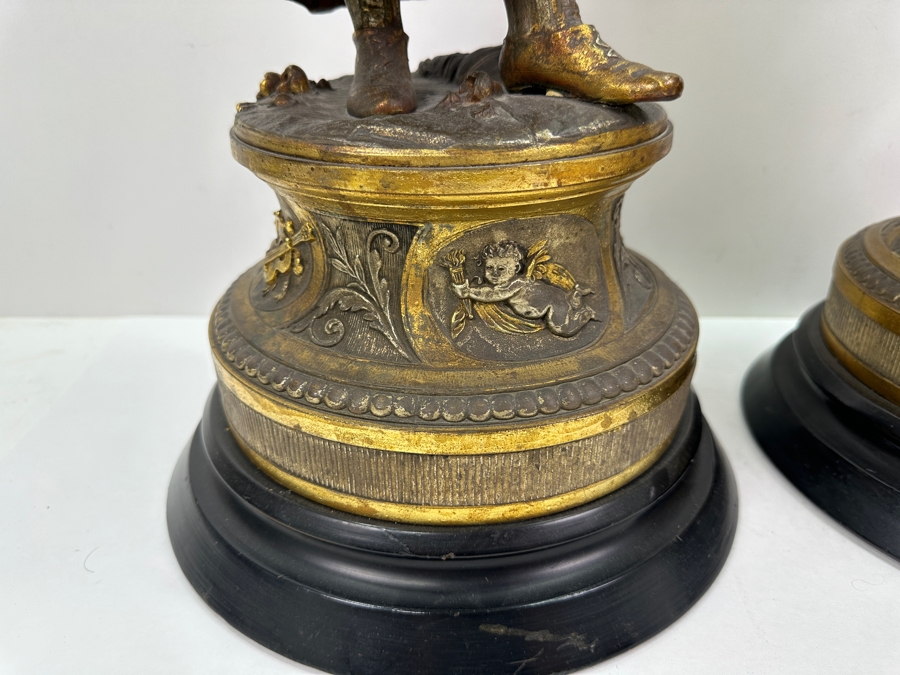 Pair Of Auguste Moreau (1834-1917, French) Bronze Sculptures Of Boy Playing The Violing & Girl Singing On Wooden Bases Both Sculptures Signed A. Moreau 27.5'H [Photo 8]