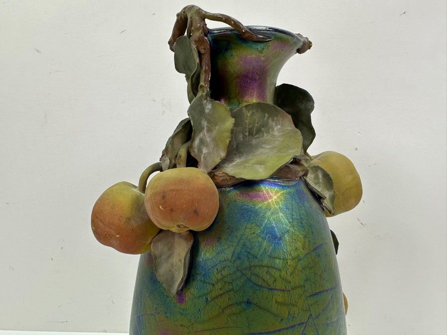 Clément Massier Art Nouveau Pottery Vase with Iridescent Apple Design 14'H x 8'W  [Photo 5]