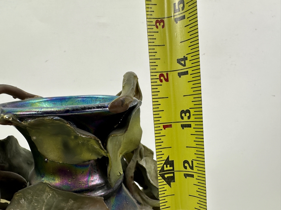 Clément Massier Art Nouveau Pottery Vase with Iridescent Apple Design 14'H x 8'W  [Photo 15]