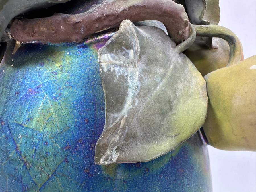 Clément Massier Art Nouveau Pottery Vase with Iridescent Apple Design 14'H x 8'W  [Photo 9]