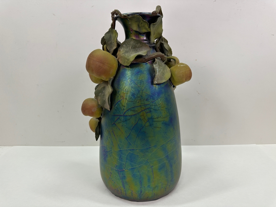 Clément Massier Art Nouveau Pottery Vase with Iridescent Apple Design 14'H x 8'W  [Photo 7]