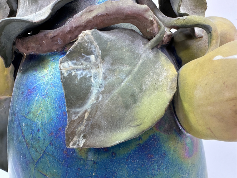 Clément Massier Art Nouveau Pottery Vase with Iridescent Apple Design 14'H x 8'W  [Photo 8]