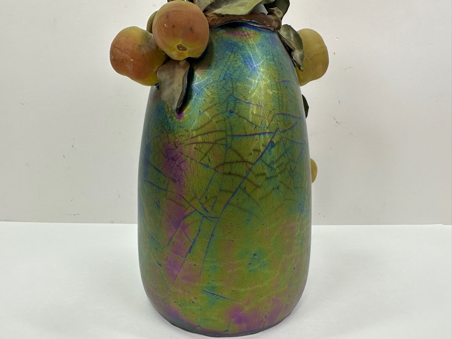 Clément Massier Art Nouveau Pottery Vase with Iridescent Apple Design 14'H x 8'W  [Photo 6]