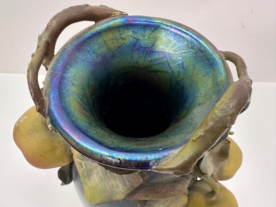 Clément Massier Art Nouveau Pottery Vase with Iridescent Apple Design 14'H x 8'W  [Photo 10]