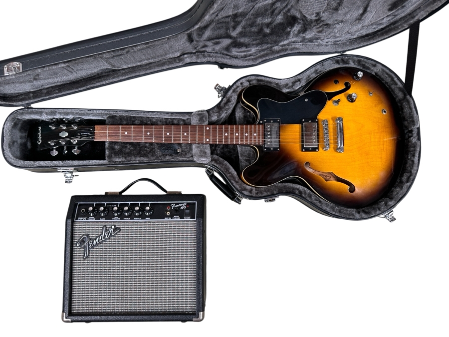 Just Added - Limited Edition Gibson Epiphone Dot-Deluxe Electric Guitar With Guitar Case And Fender Frontman 15G Amplifier
