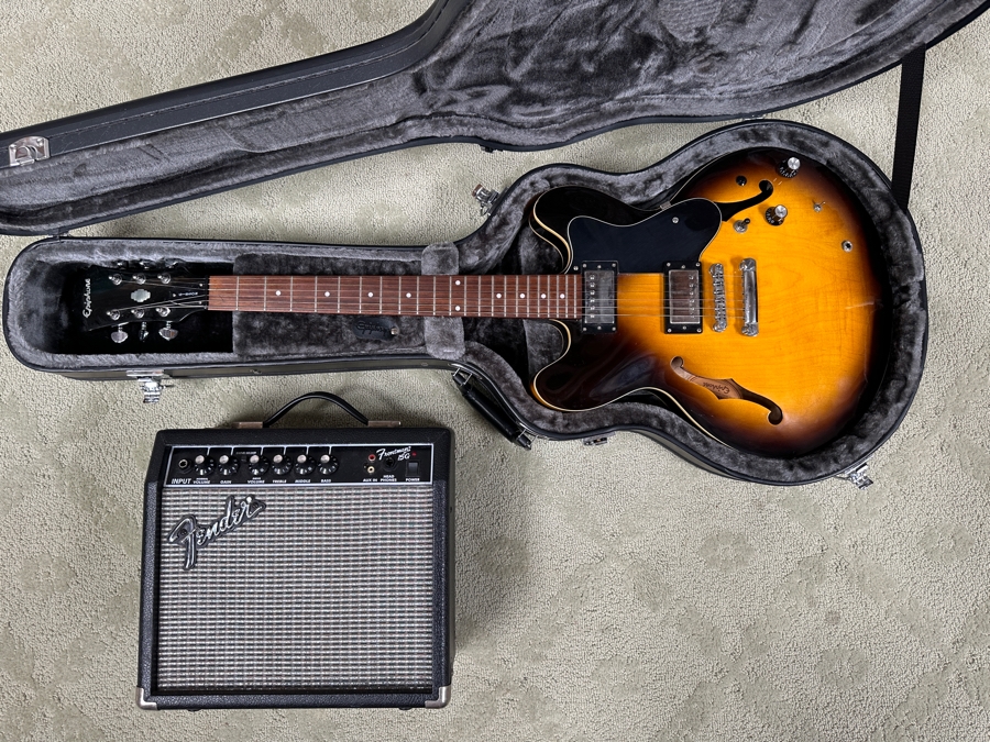 Just Added - Limited Edition Gibson Epiphone Dot-Deluxe Electric Guitar With Guitar Case And Fender Frontman 15G Amplifier [Photo 2]