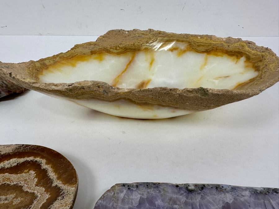 Just Added - Lot of Polished Agate Stones Including Three Carved Bowls Trinket Dishes [Photo 3]