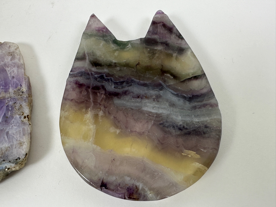 Just Added - Lot of Polished Agate Stones Including Three Carved Bowls Trinket Dishes [Photo 7]