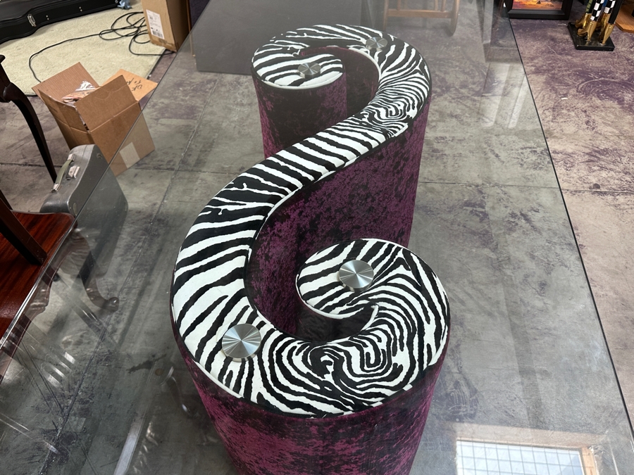 Just Added - Iconic Bretz Furniture Designer Purple Velvet and Zebra Dining Table Made In Germany Slight Ding In Corner Of Glass (See Photos) 78W x 39D x 28.5H [Photo 7]