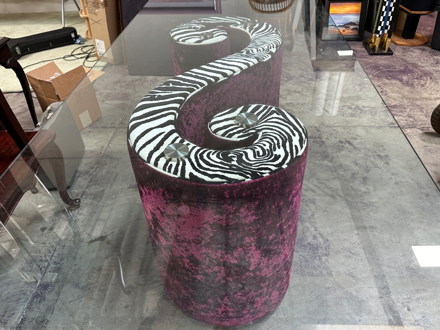 Just Added - Iconic Bretz Furniture Designer Purple Velvet and Zebra Dining Table Made In Germany Slight Ding In Corner Of Glass (See Photos) 78W x 39D x 28.5H [Photo 6]
