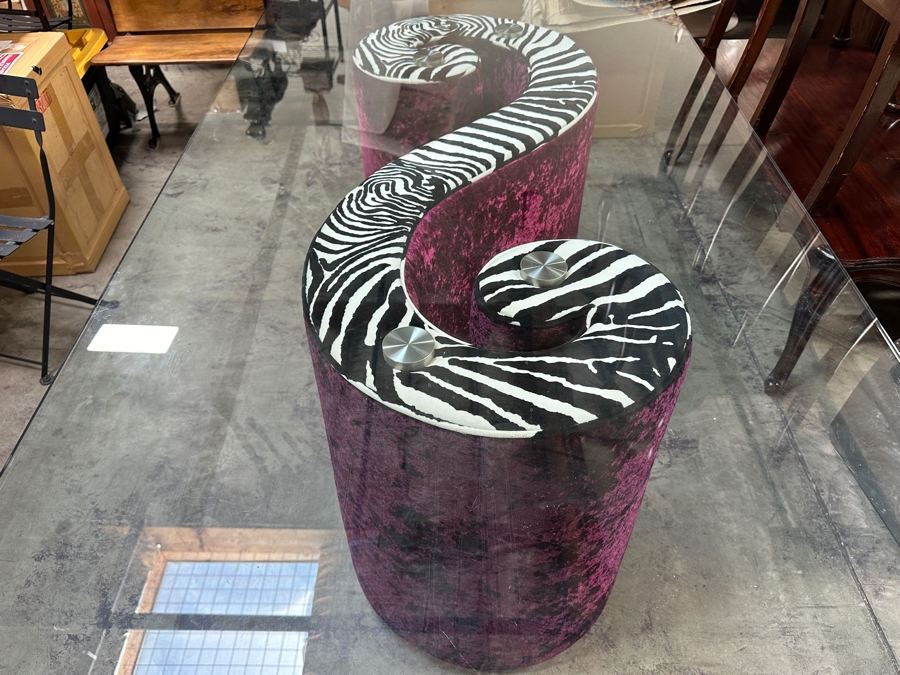 Just Added - Iconic Bretz Furniture Designer Purple Velvet and Zebra Dining Table Made In Germany Slight Ding In Corner Of Glass (See Photos) 78W x 39D x 28.5H [Photo 5]