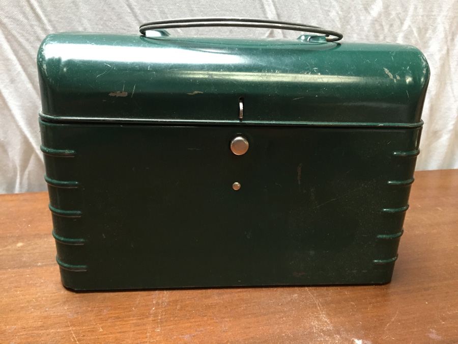Vintage Green Lunch Box with Glass Lined Thermos