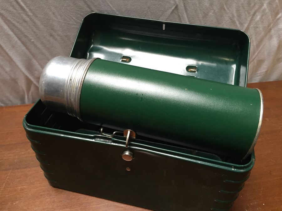 Vintage Green Lunch Box with Glass Lined Thermos