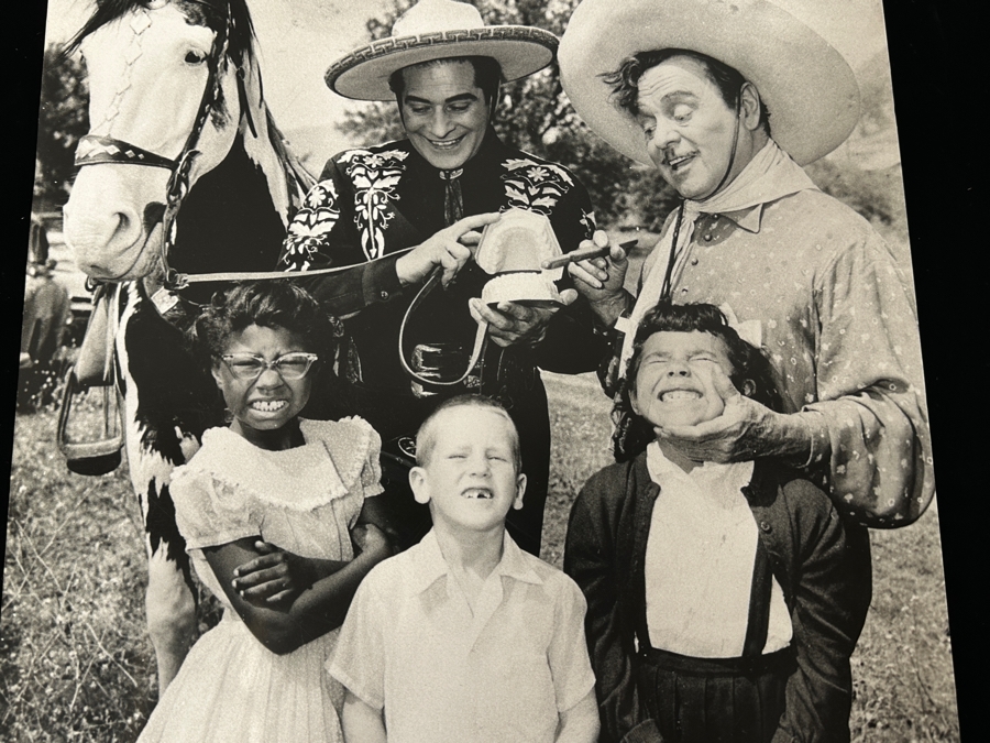 Just Added - Dave Hammel Photograph Mounted On Foam Board Of A Teeth-brushing Lesson with Leo Carrillo (Pancho), Duncan Renaldo (Cisco Kid) and Diablo. 15.5' x 19' [Photo 3]