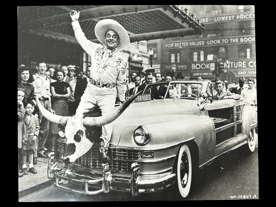 Just Added - Dave Hammel Photograph Mounted On Foam Board Of Leo Carrillo Astride the Hood Ornament of His Favorite Chrysler Town & Country Convertible 18.5' x 15'