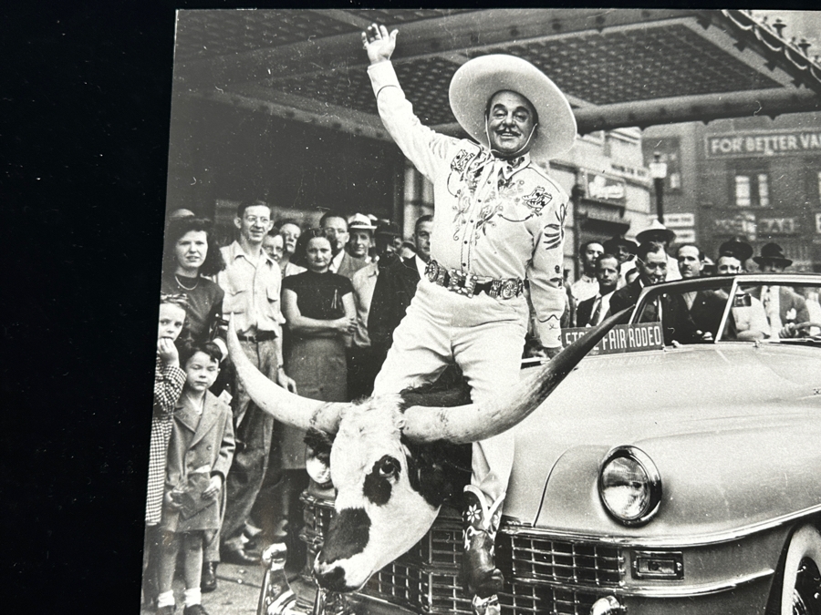 Just Added - Dave Hammel Photograph Mounted On Foam Board Of Leo Carrillo Astride the Hood Ornament of His Favorite Chrysler Town & Country Convertible 18.5' x 15' [Photo 2]