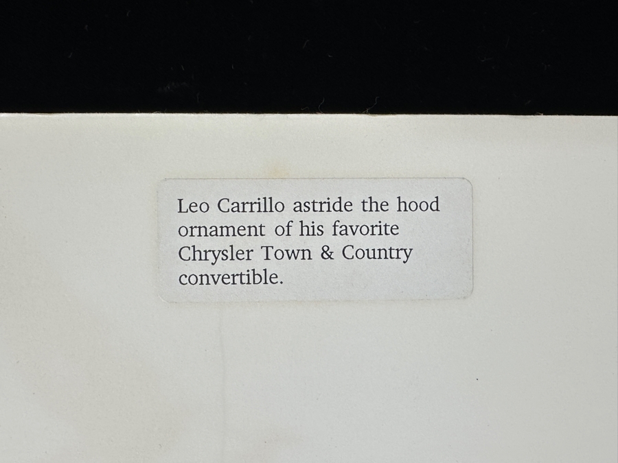 Just Added - Dave Hammel Photograph Mounted On Foam Board Of Leo Carrillo Astride the Hood Ornament of His Favorite Chrysler Town & Country Convertible 18.5' x 15' [Photo 5]