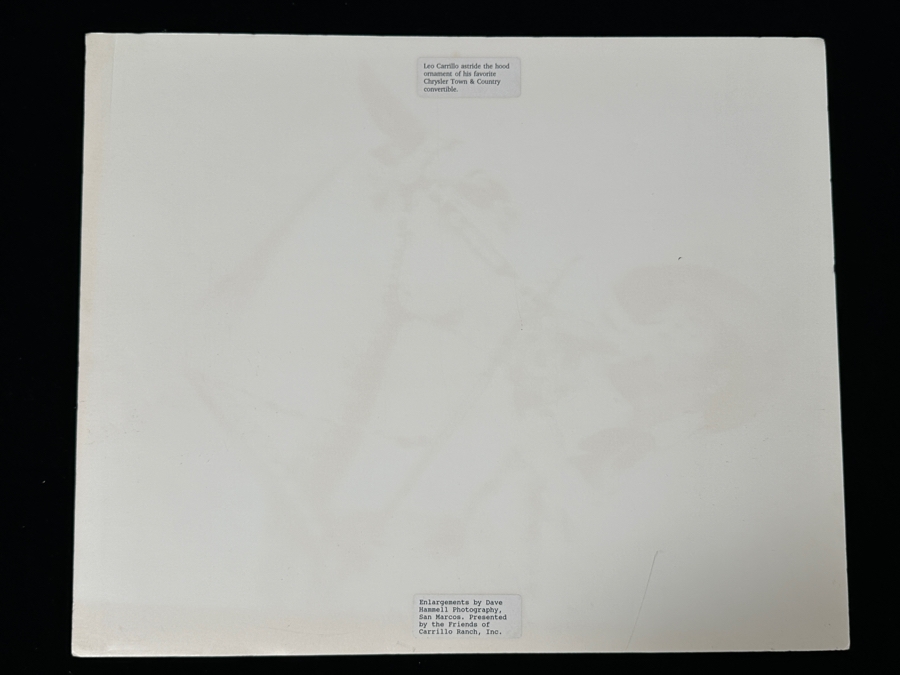 Just Added - Dave Hammel Photograph Mounted On Foam Board Of Leo Carrillo Astride the Hood Ornament of His Favorite Chrysler Town & Country Convertible 18.5' x 15' [Photo 4]