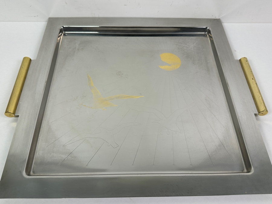 Vintage ALPU Puppieni Italian Stainless Steel Serving Tray With Seagulls Design 16 X 14.5 [Photo 2]