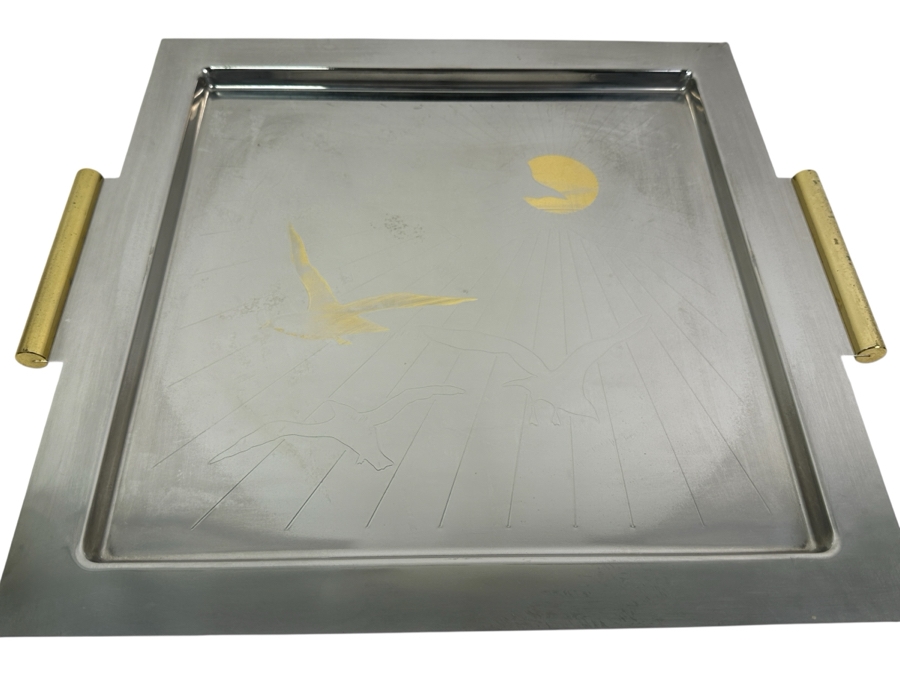 Vintage ALPU Puppieni Italian Stainless Steel Serving Tray With Seagulls Design 16 X 14.5